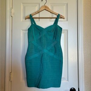 Sleeveless Teal Bodycon Mini Dress with Strappy Bust